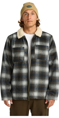 2025 Billabong Mens Hills Sherpa Lined Wool Plaid Jacket EBYJK00136 - Raven