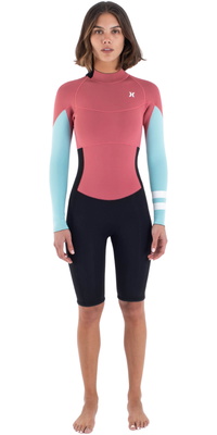 2025 Hurley Womens Air 2mm Mid Long Sleeve Back Zip Shorty Wetsuit WSS0014232 - Spiced Coral