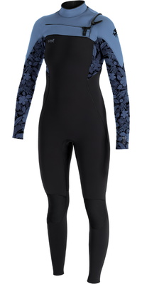 2025 ONeill Womens Epic 4/3mm Chest Zip Wetsuit 5651 - Black / Stormy Palm / Fade Denim