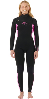 2026 Rip Curl Womens Dawn Patrol 4/3mm Chest Zip Wetsuit 160WFS - Black / Pink