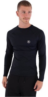 2026 Hurley Mens Slim Fit Icon Circle Long Sleeve Rash Vest MLEU00008 - Black