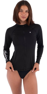 2026 Hurley Womens Long Sleeve Zip Rash Vest WLEU00003 - Black