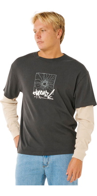 2026 Rip Curl Mens Inner Visions Smashed Long Sleeve Tee 0Y7MTE - Washed Black
