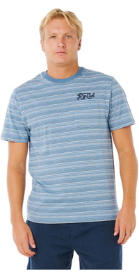 2026 Rip Curl Mens Pacific Rinse Stripe Tee 0XAMTE - Faded Denim