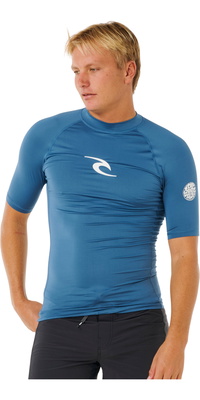 2026 Rip Curl Mens Waves UPF Performance Short Sleeve Rash Vest 16MMRV - Bluefin