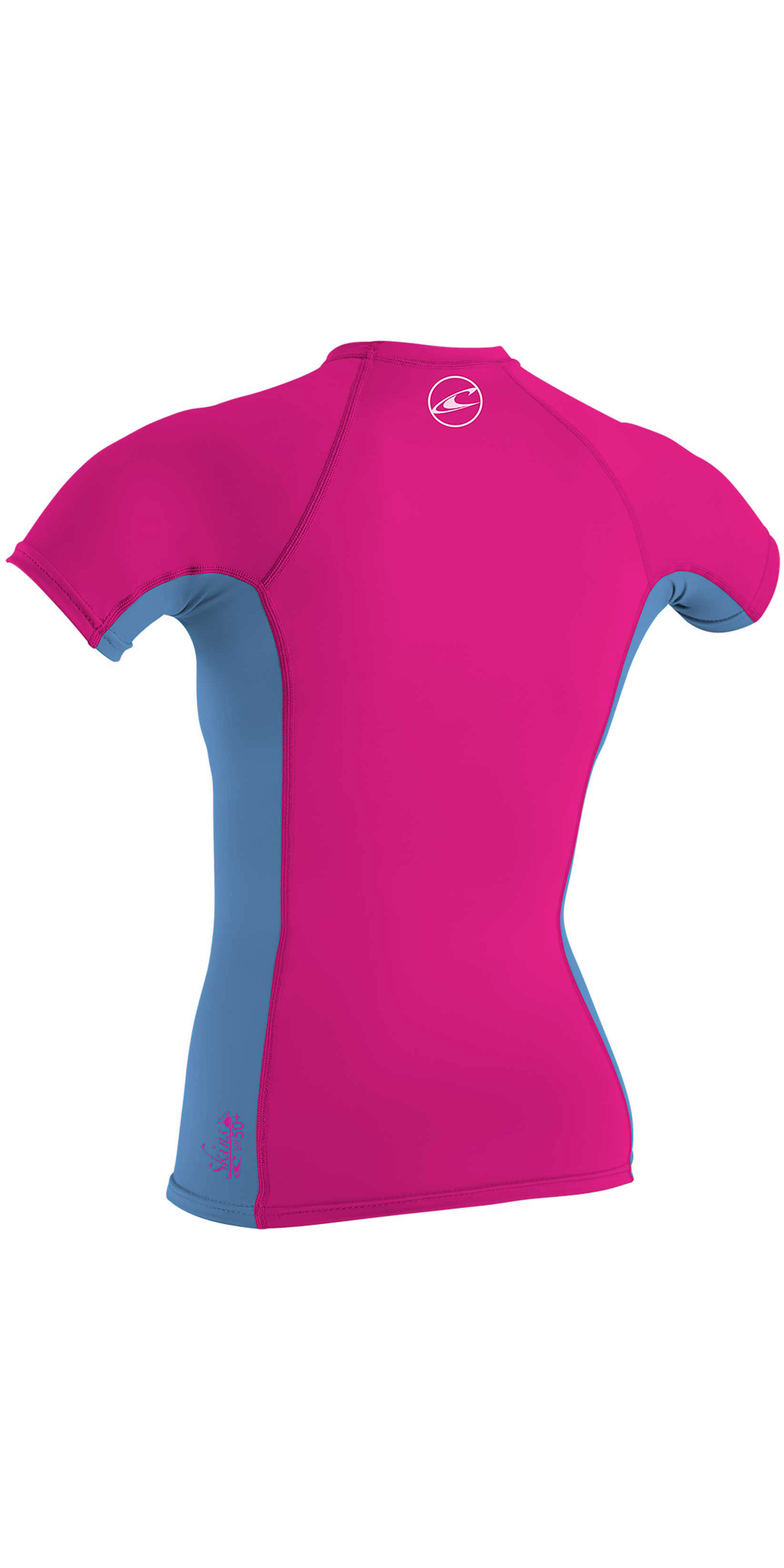 ONeill Girls Premium Skins Short Sleeve Rash Vest Top Berry Periwinkle Quick Dry UV Sun Protection and SPF Properties 