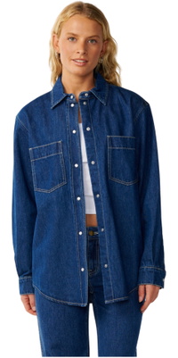 2026 Rip Curl Womens Cruisin Denim Long Sleeve Shirt 0PWWSH - Mid Blue