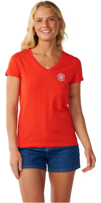 2026 Rip Curl Womens Party Wave V Neck T-Shirt 0Q5WTE - Red