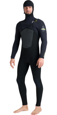 2026 C-Skins Mens Nuwave Rewired 6/5mm Hooded Chest Zip Wetsuit CRW65MH - Black / Black / Lime