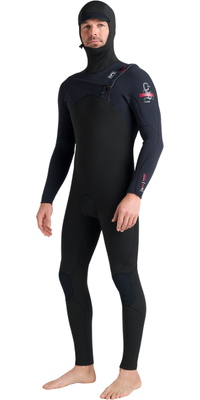2026 C-Skins Mens Nuwave Session 5/4/3mm Hooded Wetsuit CSE54MH - Black / Black / Red