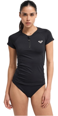 2026 Roxy Womens Essentials Lycra Cap Sleeve Half Zip Rash Vest ERJWR03952 - Anthracite