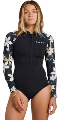2026 Roxy Womens Swell Natural 1mm Front Zip Long Sleeve Spring Wetsuit 26BW243506 - Hibiscus Real