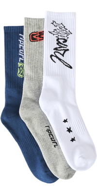 2026 Rip Curl Mens Retro Crew Sock 3 Pack 00GMSO - Grey Heather