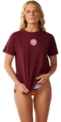 2026 Rip Curl Womens Icons Of Surf Relaxed T-Shirt 0RVWTE - Dark Plum