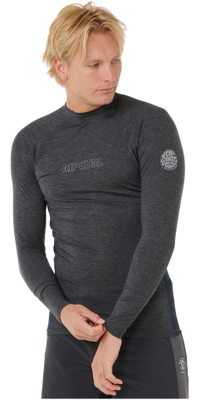 2026 Rip Curl Mens Dawn Patrol UPF Perf Long Sleeve Rash Vest 194MRV - Black Marle