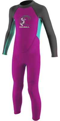 2026 ONeill Toddler Girls Reactor 2mm Back Zip Wetsuit 4868G - Berry / Aqua