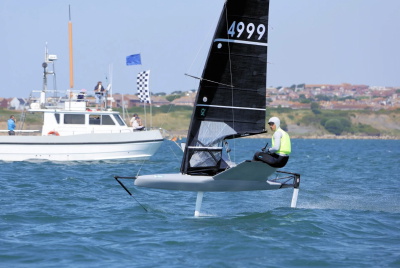 International Moth foiling at speed during the 2026 UK Nationals at WPNSA
