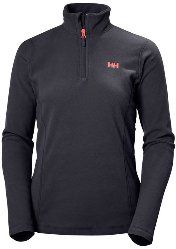 Women's charcoal grey Helly Hansen half zip fleece with a red logo on the chest