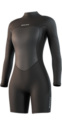 2026 Mystic Womens Brand 3/2mm Long Arm Back Zip Shorty Wetsuit 35000.250063 - Black