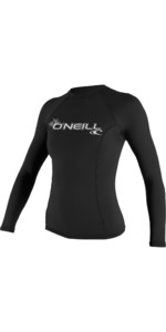 2023 O'Neill Womens Basic Skins Long Sleeve Crew Rash Vest BLACK 3549