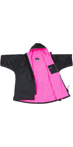 2022 Dryrobe Advance Junior Short Sleeve Premium Outdoor Changing Robe / Poncho DR100 - Black / Pink