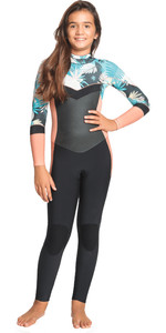 2022 Roxy Girls Syncro 4/3mm Back Zip GBS Wetsuit ERGW103044 - Black / Pale Coral / Butter