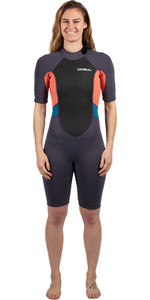 2022 Gul Womens Response 3/2mm Back Zip Shorty Wetsuit RE3318-C1 - Grey / Coral