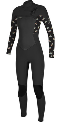 2024 O'Neill Womens Epic 5/4mm Chest Zip GBS Wetsuit 5371 - Black / Cindy Daisy