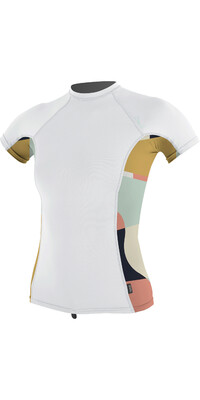 2022 O'Neill Womens Side Print Short Sleeve Rash Vest 5405S - White / Jasmine