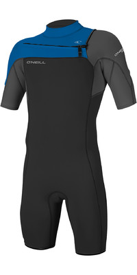 2024 O'Neill Youth Hammer 2mm Chest Zip Shorty Wetsuit 5413 - Black / Graphite / Ocean
