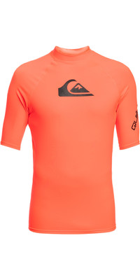 2023 Quiksilver Mens All Time Short Sleeve Rash Vest EQYWR03358 - Fiery Coral