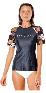 2022 Rip Curl Womens Playabella Relaxed Short Sleeve Rash Vest 120WRV - Black / Gold