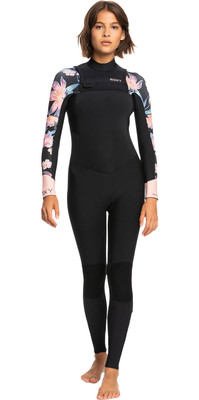 2023 Roxy Womens Swell Series 4/3mm Chest Zip Wetsuit ERJW103125 - Anthracite Paradise