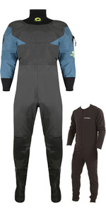 2022 Typhoon Hypercurve 4 Back Zip Drysuit with Socks & Underfleece Teal / Grey 100170