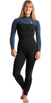 2024 C-Skins Womens Solace 4/3mm Back Zip Wetsuit C-SO43WBZ - Black / Bluestone Tropical / Cascade Blue