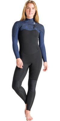 2024 C-Skins Womens Solace 4/3mm Chest Zip Wetsuit C-SO43WCZ - Black / Bluestone Tropical / Cascade Blue
