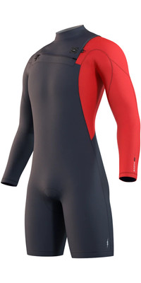 2023 Mystic Mens Marshall 3/2mm Long Sleeve Chest Zip Shorty Wetsuit 35000.2301211 - Navy / Red