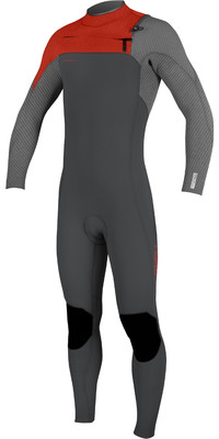 2024 O'Neill Youth Hyperfreak 5/4mm+ Chest Zip GBS Wetsuit 5381 - Raven / Fire Red
