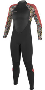 2023 O'Neill Girls Epic 4/3mm Back Zip Wetsuit 4216BG - Black / Twiggy / Tea Rose