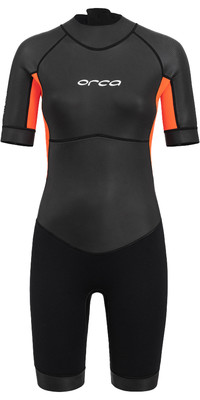 2023 Orca Womens Vitalis Back Zip Open Water Swim Shorty Wetsuit NN6Y - Black