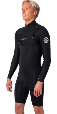 2023 Rip Curl Mens Dawn Patrol 2mm Long Sleeve Chest Zip Shorty Wetsuit 117MSP - Black