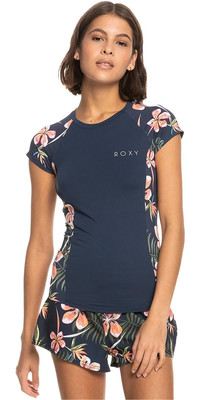 2023 Roxy Womens Printed Short Sleeve Rash Vest ERJWR03641 - Mood Indigo Tropical Depht