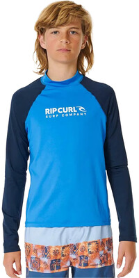 2024 Rip Curl Junior Shock UPF Long Sleeve Boy Rash Vest 123BRV - Blue Gum