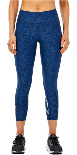 2018 2XU Womens Mid-Rise Print 7/8 Compression Tights LAPIS BLUE WA4629b