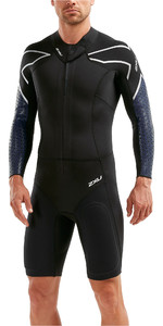 2021 2XU Mens Pro Swim-Run SR1 Wetsuit Black / Blue Surf Print MW5479c