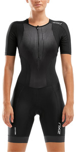 2020 2XU Womens Perform Full Zip Short Sleeve Trisuit WT6060D - Black / Shadow