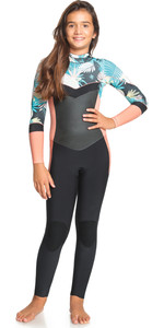 2021 Roxy Girls Syncro 5/4/3mm Chest Zip GBS Wetsuit ERGW103042 - Black / Pale Coral / Butter