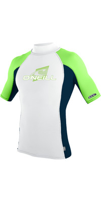 2024 O'Neill Mens Premium Skins Short Sleeve Rash Vest 4517 - White / Abyss / Dayglo