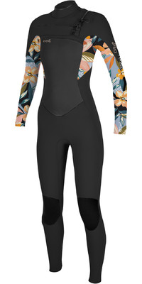2023 O'Neill Womens Epic 4/3mm Chest Zip Wetsuit 5356 - Black / Demiflor