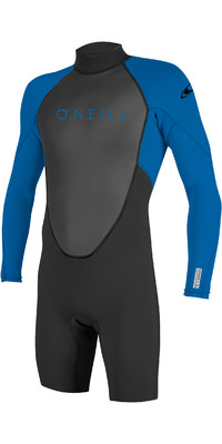 2023 O'Neill Youth Reactor II 2mm Long Sleeve Back Zip Shorty Wetsuit 5458 - Black / Ocean